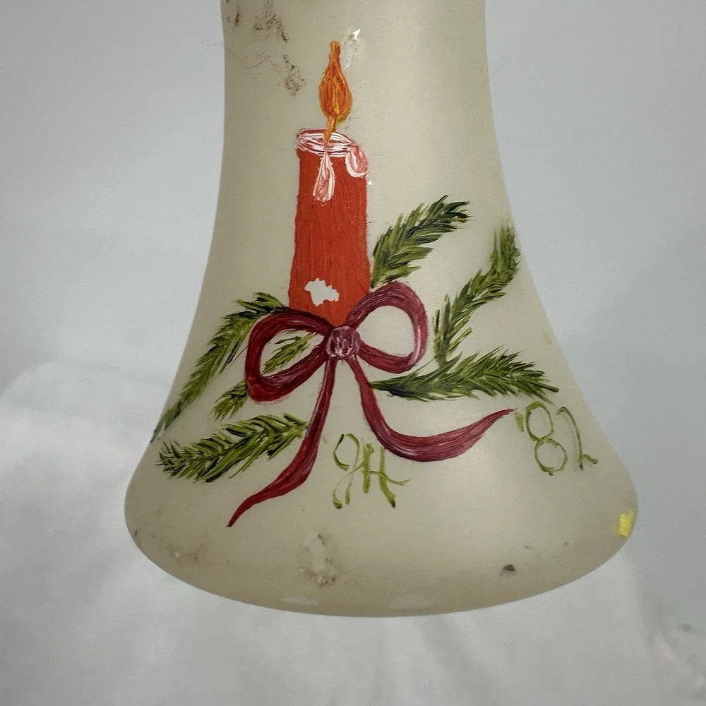 One Antique West German Hand‎ Blown Mercury Glass Bell Ornament Candle Pine Bow